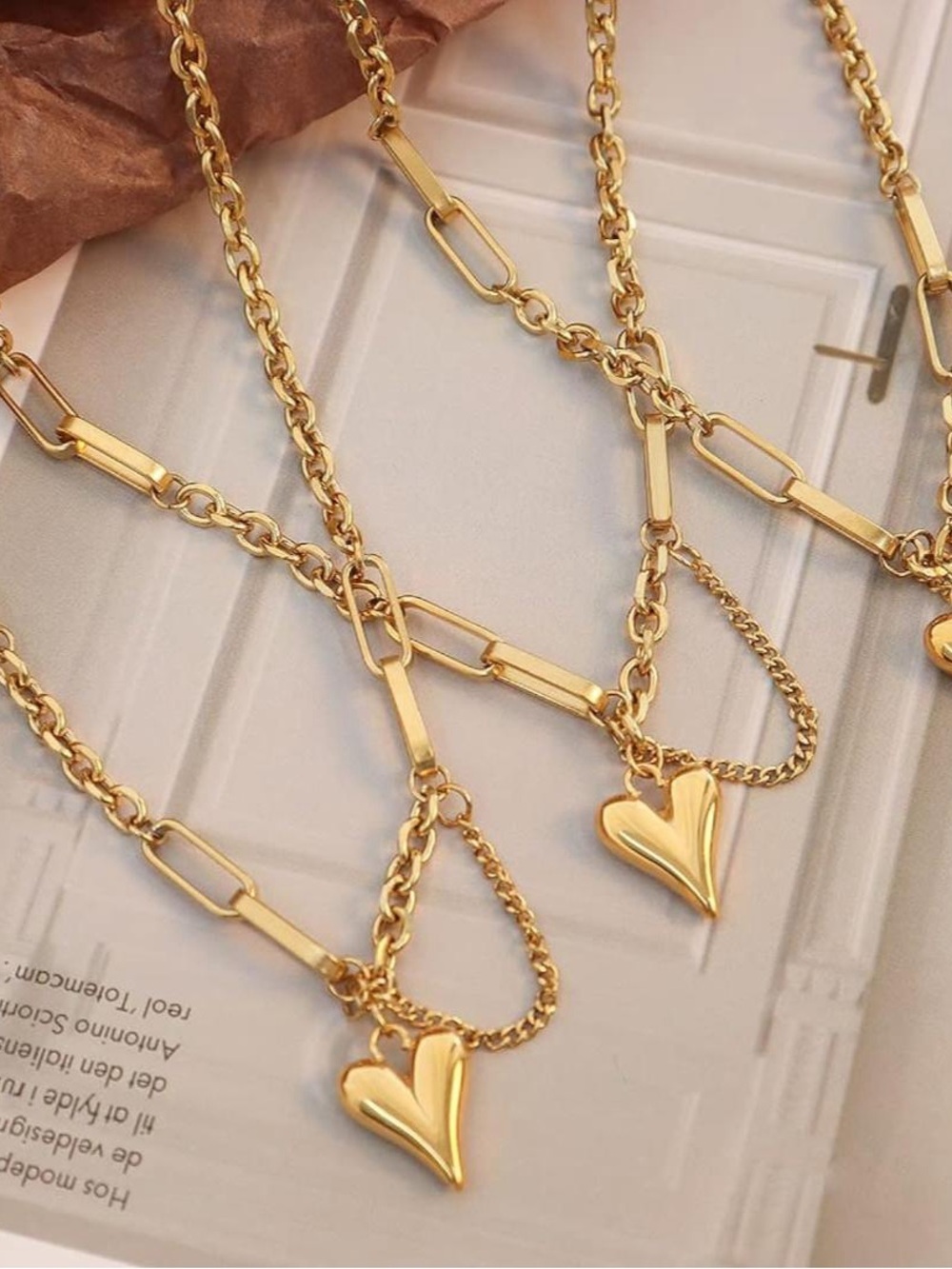 Gold Heart Pendant Layered Necklace for Women